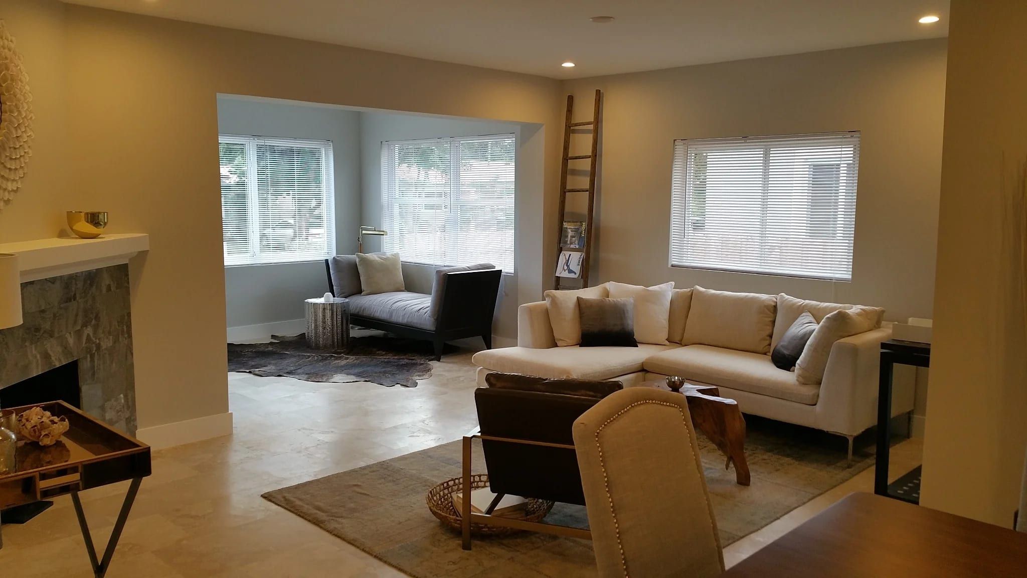 Living room with a corner fireplace and sectional sofa